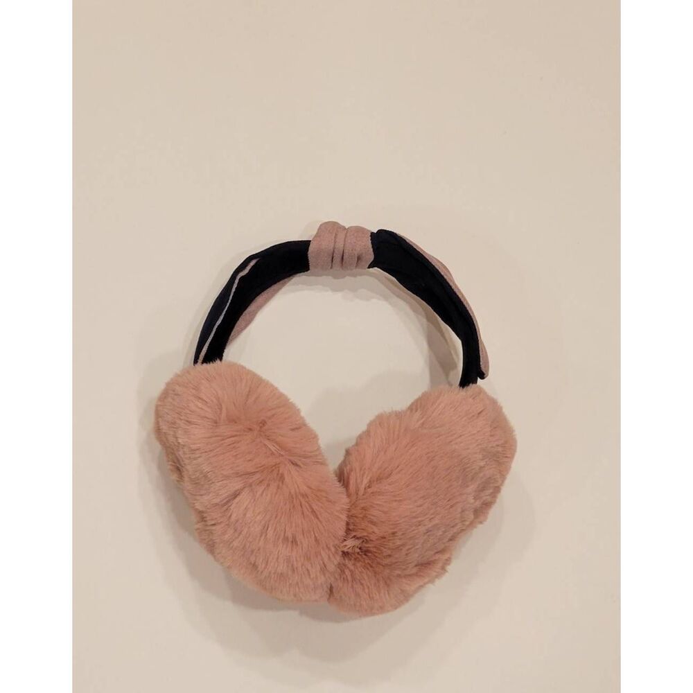 Winter Ear Muffs Faux Fur Warm Foldable Fleece Pink Twist Knot